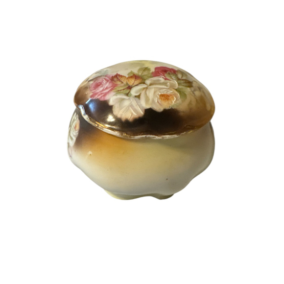 Vintage Vanity Trinket Box Floral Rose Ceramic Jewelry Organizer Dish Beige Pink - Picture 1 of 7